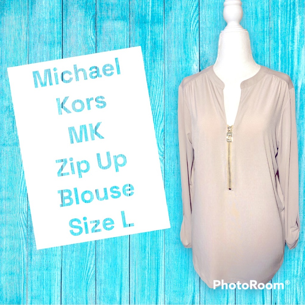 Michael Kors Blouse. MK Basics Stretch Zip Up Blouse Size L in Tan